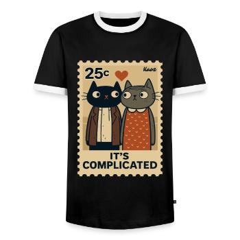 A pair of cats on a stamp with a heart - Men's Ringer Shirt - black/white - Front - AI Model Female 172 light (172cm) & AI Model Male 178 light (178cm)