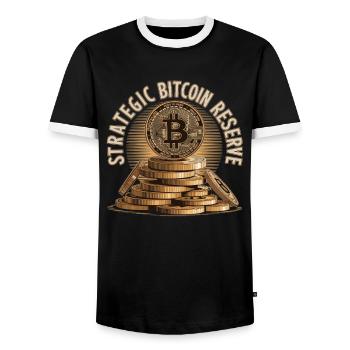 Bitcoin Design for BTC Fans - Men's Ringer Shirt - black/white - Front - AI Model Female 172 light (172cm) & AI Model Male 178 light (178cm)