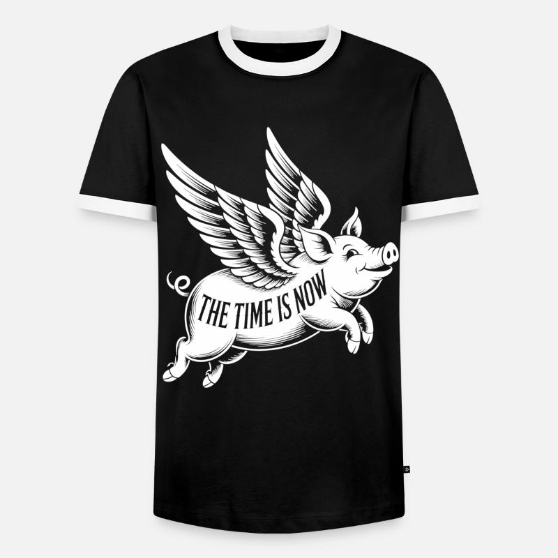 Flying pig, clear message - Men's Ringer Shirt - black/white