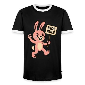 Funny bunny with shield children rule - Men's Ringer Shirt - black/white - Front - AI Model Female 172 light (172cm) & AI Model Male 178 light (178cm)