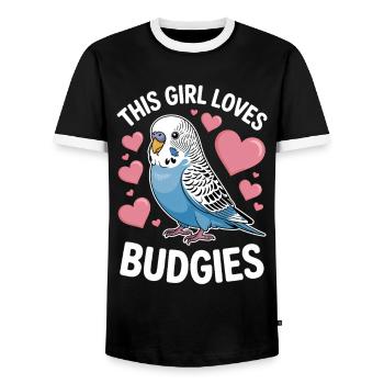 Budgie Saying Funny Budgie Gift - Men's Ringer Shirt - black/white - Front - AI Model Female 172 light (172cm) & AI Model Male 178 light (178cm)