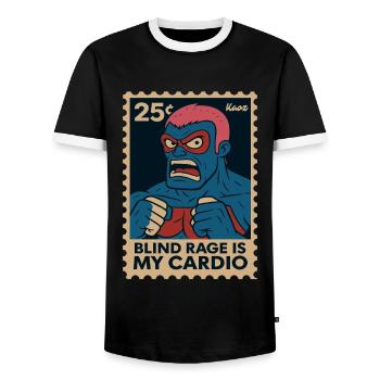 Comic Wrestler Saying Blind Rage Is My Cardio - Men's Ringer Shirt - black/white - Front - AI Model Female 172 light (172cm) & AI Model Male 178 light (178cm)
