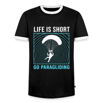 Skydive Paragliding - Men's Ringer Shirt - black/white - Front - AI Model Female 172 light (172cm) & AI Model Male 178 light (178cm)