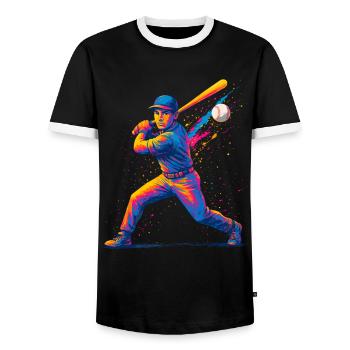 Baseball Baseball Player Man - Men's Ringer Shirt - black/white - Front - AI Model Female 172 light (172cm) & AI Model Male 178 light (178cm)