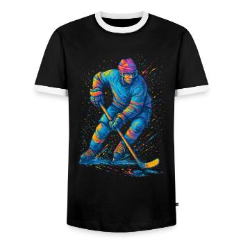 Eishockey Eishockeyspieler Mann - Männer Kontrast-T-Shirt - Schwarz/Weiß - Vorne - AI Model Female 172 light (172cm) & AI Model Male 178 light (178cm)