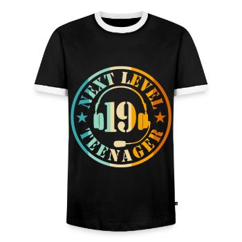 19th Birthday Boy - Men's Ringer Shirt - black/white - Front - AI Model Female 172 light (172cm) & AI Model Male 178 light (178cm)