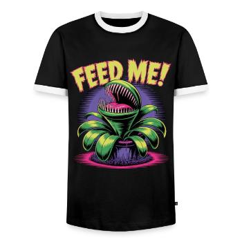 Feed Me! Carnivorous Plant Illustration - Men's Ringer Shirt - black/white - Front - AI Model Female 172 light (172cm) & AI Model Male 178 light (178cm)