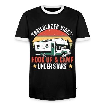 Nur Hier Für Das Camping Des Hook -Ups - Männer Kontrast-T-Shirt - Schwarz/Weiß - Vorne - AI Model Female 172 light (172cm) & AI Model Male 178 light (178cm)
