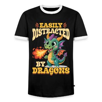 Fantasy Dragon Mythical Creatures - Men's Ringer Shirt - black/white - Front - AI Model Female 172 light (172cm) & AI Model Male 178 light (178cm)