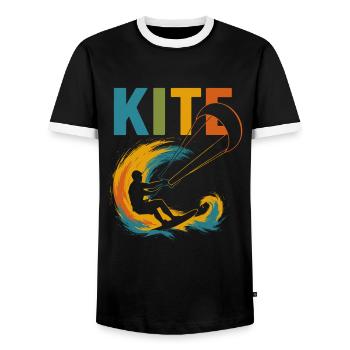 Kitesurfer Motif | Colorful kite style for water sports - Men's Ringer Shirt - black/white - Front - AI Model Female 172 light (172cm) & AI Model Male 178 light (178cm)