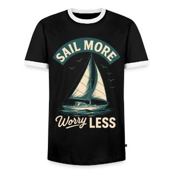 Vintage Design More Sailing Captain Boat - Men's Ringer Shirt - black/white - Front - AI Model Female 172 light (172cm) & AI Model Male 178 light (178cm)