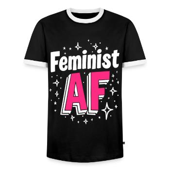 Feminist AF Statement Saying Sayings - Men's Ringer Shirt - black/white - Front - AI Model Female 172 light (172cm) & AI Model Male 178 light (178cm)