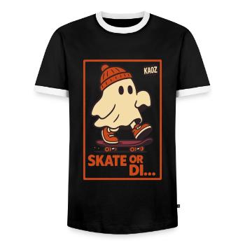 Ghost on Skateboard Skate or Die Motif - Men's Ringer Shirt - black/white - Front - AI Model Female 172 light (172cm) & AI Model Male 178 light (178cm)