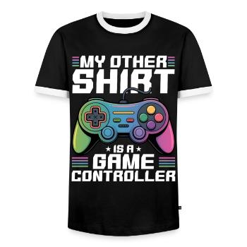 Gamer Gaming Controller Jeu Vidéo - T-shirt contrasté Homme - noir/blanc - Devant - AI Model Female 172 light (172cm) & AI Model Male 178 light (178cm)