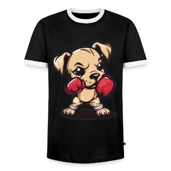 Boxer dog with power - Men's Ringer Shirt - black/white - Front - AI Model Female 172 light (172cm) & AI Model Male 178 light (178cm)