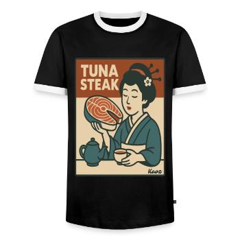 Geisha mit Thunfisch Steak Retro Japan Stil - Männer Kontrast-T-Shirt - Schwarz/Weiß - Vorne - AI Model Female 172 light (172cm) & AI Model Male 178 light (178cm)