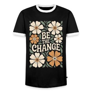 Motivational Quote Floral Vintage Boho: Be The - Men's Ringer Shirt - black/white - Front - AI Model Female 172 light (172cm) & AI Model Male 178 light (178cm)