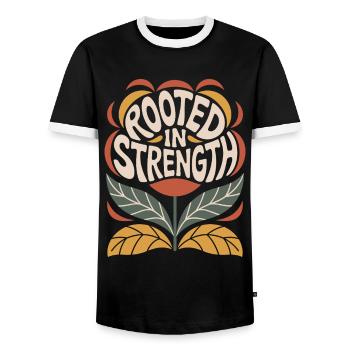 Floral Vintage Quote Design - Rooted In - Men's Ringer Shirt - black/white - Front - AI Model Female 172 light (172cm) & AI Model Male 178 light (178cm)