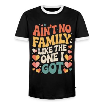 No family like my own - Men's Ringer Shirt - black/white - Front - AI Model Female 172 light (172cm) & AI Model Male 178 light (178cm)