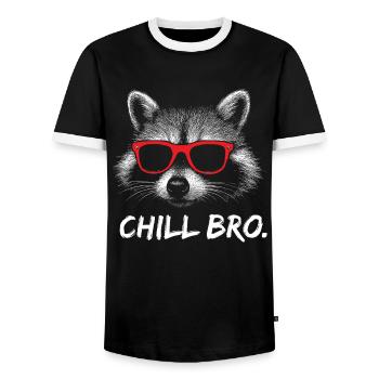 CHILL BRO – Funny raccoon with sunglasses - Men's Ringer Shirt - black/white - Front - AI Model Female 172 light (172cm) & AI Model Male 178 light (178cm)
