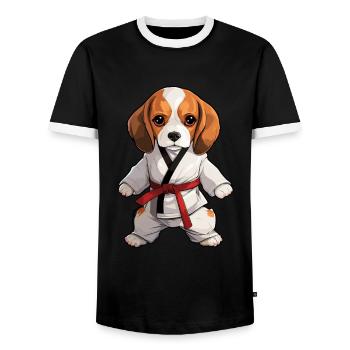 Karaté Beagle : Chien mignon en tenue de combat - T-shirt contrasté Homme - noir/blanc - Devant - AI Model Female 172 light (172cm) & AI Model Male 178 light (178cm)