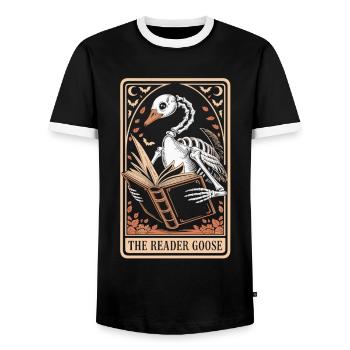Tarot Goose Reader - Men's Ringer Shirt - black/white - Front - AI Model Female 172 light (172cm) & AI Model Male 178 light (178cm)