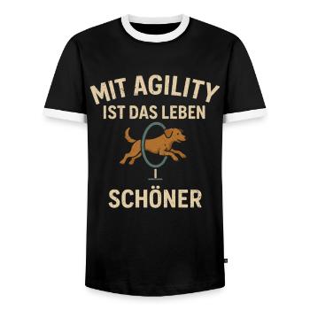 Dog Sport Agility Parcours Dressage Chien - T-shirt contrasté Homme - noir/blanc - Devant - AI Model Female 172 light (172cm) & AI Model Male 178 light (178cm)