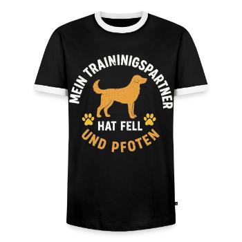 Hundesport Agility Hund Trainingspartner Shirt - Männer Kontrast-T-Shirt - Schwarz/Weiß - Vorne - AI Model Female 172 light (172cm) & AI Model Male 178 light (178cm)