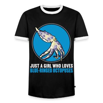 Blue Ringed Octopus Blaugeringelter Krake - Men's Ringer Shirt - black/white - Front - AI Model Female 172 light (172cm) & AI Model Male 178 light (178cm)