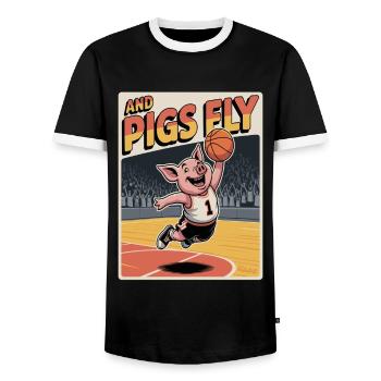 Flying pig playing basketball - Men's Ringer Shirt - black/white - Front - AI Model Female 172 light (172cm) & AI Model Male 178 light (178cm)