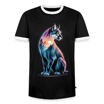 Bergpuma mit Landschaft - Männer Kontrast-T-Shirt - Schwarz/Weiß - Vorne - AI Model Female 172 light (172cm) & AI Model Male 178 light (178cm)