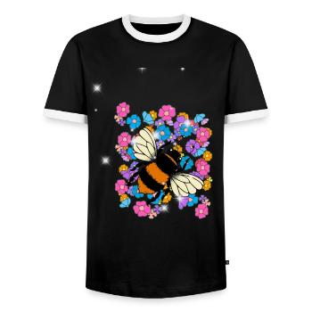 Retro Bee Bees Bumblebee Flower Kids - Men's Ringer Shirt - black/white - Front - AI Model Female 172 light (172cm) & AI Model Male 178 light (178cm)