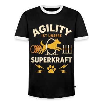 Agility Team Partner Dog Playground Dog Sport Fun - Men's Ringer Shirt - black/white - Front - AI Model Female 172 light (172cm) & AI Model Male 178 light (178cm)
