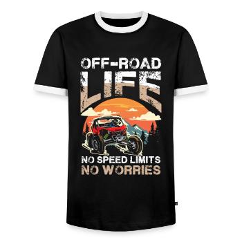 Off-road life, no speed limits, no worries - Men's Ringer Shirt - black/white - Front - AI Model Female 172 light (172cm) & AI Model Male 178 light (178cm)