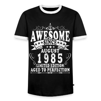 Original août 1985 - 40 ans de grandeur - T-shirt contrasté Homme - noir/blanc - Devant - AI Model Female 172 light (172cm) & AI Model Male 178 light (178cm)