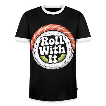 Roll With It Sushi - Men's Ringer Shirt - black/white - Front - AI Model Female 172 light (172cm) & AI Model Male 178 light (178cm)