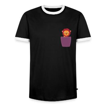 Lion dans la poitrine Chat de poche - T-shirt contrasté Homme - noir/blanc - Devant - AI Model Female 172 light (172cm) & AI Model Male 178 light (178cm)