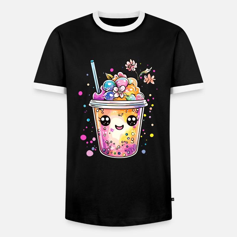 Bubble Tea mit Blüten - Männer Kontrast-T-Shirt - Schwarz/Weiß