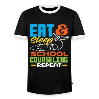 Eat Sleep School Counseling Repeat Motivation - Men's Ringer Shirt - black/white - Front - AI Model Female 172 light (172cm) & AI Model Male 178 light (178cm)