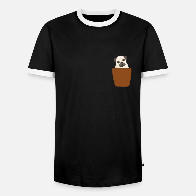 Brusttasche Mops - Männer Kontrast-T-Shirt - Schwarz/Weiß