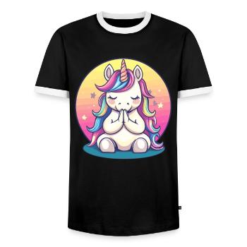Licorne méditative - T-shirt contrasté Homme - noir/blanc - Devant - AI Model Female 172 light (172cm) & AI Model Male 178 light (178cm)