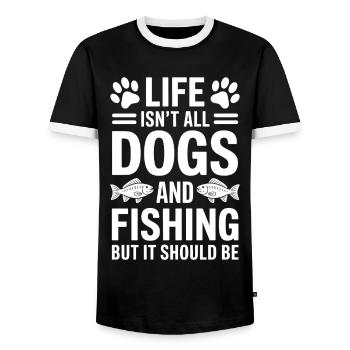 Fishing Saying Fishing Dogs Funny Angler Gift - Men's Ringer Shirt - black/white - Front - AI Model Female 172 light (172cm) & AI Model Male 178 light (178cm)