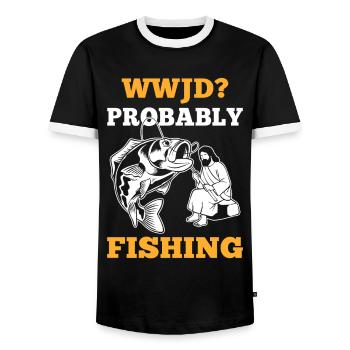 Angeln Fisch Angelfisch Wie Jesus Fischen - Männer Kontrast-T-Shirt - Schwarz/Weiß - Vorne - AI Model Female 172 light (172cm) & AI Model Male 178 light (178cm)