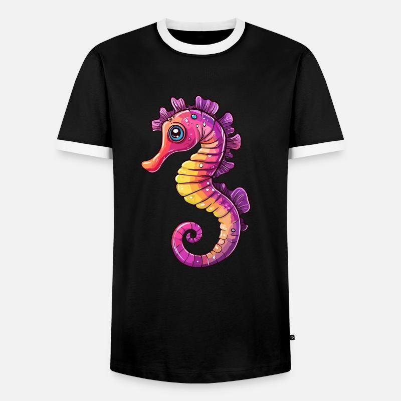 Buntes Seepferdchen Comic - Männer Kontrast-T-Shirt - Schwarz/Weiß