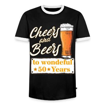 Cheers and Beers to wonderful 50 Years - Men's Ringer Shirt - black/white - Front - AI Model Female 172 light (172cm) & AI Model Male 178 light (178cm)