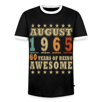 60 års fødselsdag Original August 1965 Født 1965 - Herre kontrast-T-shirt - sort/hvid - Foran - AI Model Female 172 light (172cm) & AI Model Male 178 light (178cm)