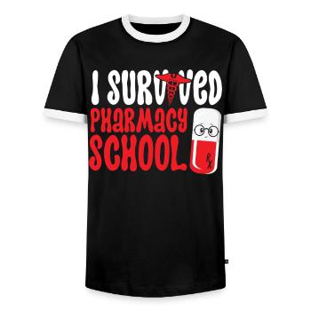 Pharmacy Tech Technician - Men's Ringer Shirt - black/white - Front - AI Model Female 172 light (172cm) & AI Model Male 178 light (178cm)
