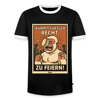 Yeti with cake on his face at a party - Men's Ringer Shirt - black/white - Front - AI Model Female 172 light (172cm) & AI Model Male 178 light (178cm)