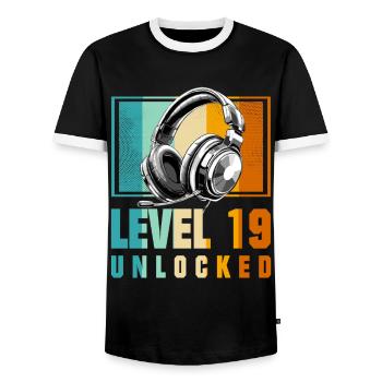 19th Birthday Boy Video Gamer Level 19 Unlocked - Men's Ringer Shirt - black/white - Front - AI Model Female 172 light (172cm) & AI Model Male 178 light (178cm)