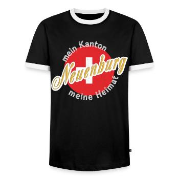 Ma patrie Neuchâtel Cadeau - T-shirt contrasté Homme - noir/blanc - Devant - AI Model Female 172 light (172cm) & AI Model Male 178 light (178cm)